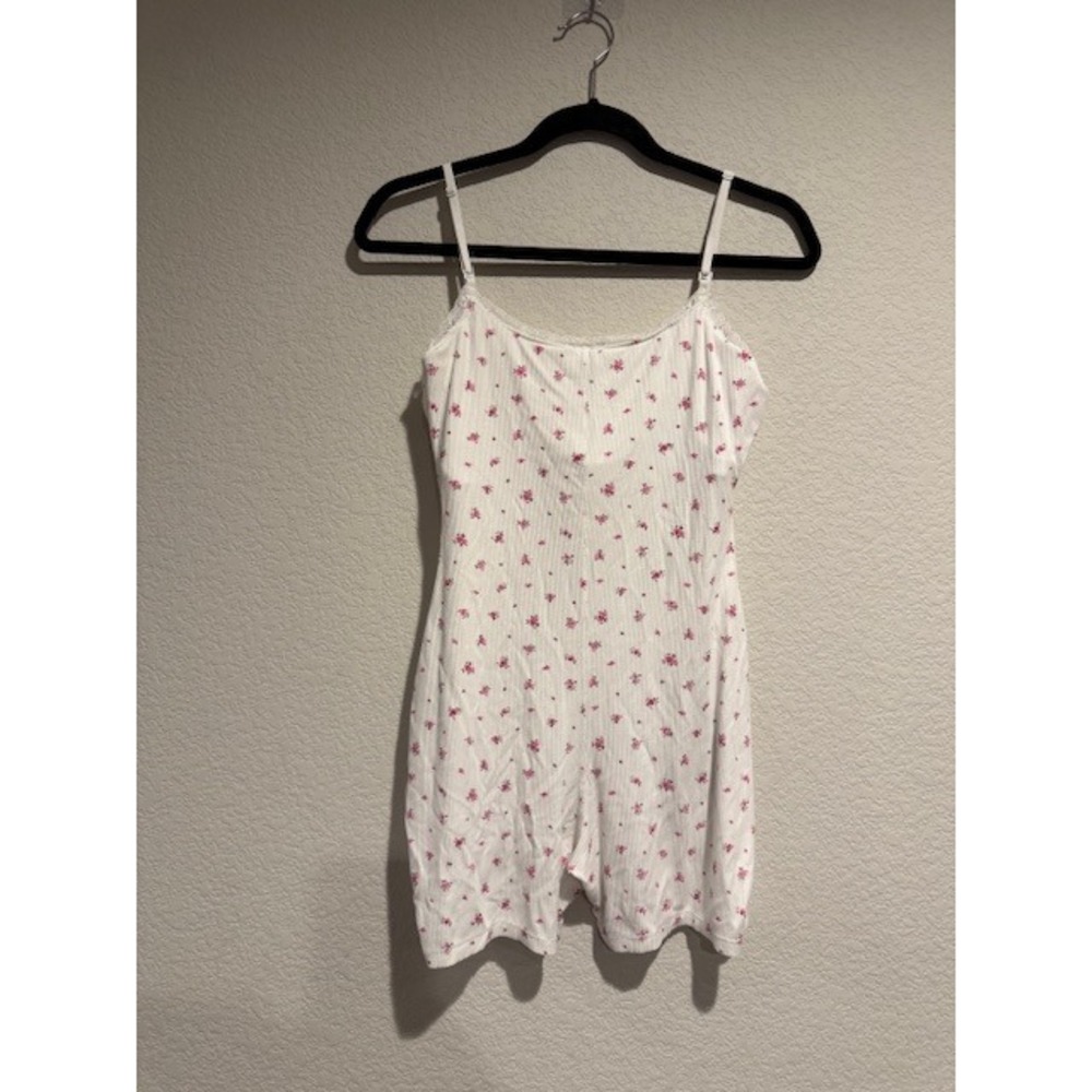 SKIMS Soft Lounge Lace Onesie Ditzy Rose Ribbed Romper White Floral L - Picture 7 of 8